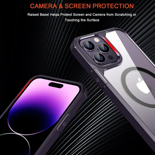 Vista 5 de TENDLIN Funda magnética compatible con iPhone 14 Pro [compatible con MagSafe] funda protectora suave transparente de parte trasera dura (morado)