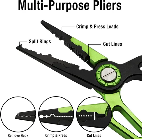 Vista 2 de Grip Juego de 3 herramientas de pesca con mosca de lujo, alicates de pesca multiusos, cortaúñas de línea mono con mosquetón retráctil, pinzas