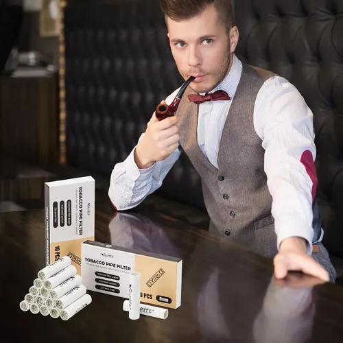 Vista 6 de Scotte Filtros de tubería Filtro de tubo de tabaco de carbón activado de 0.354 in con tapa de cerámica dual 100 piezas Núcleo de filtro para fumar