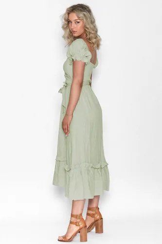 Vista 3 de ZAFUL Vestido largo bohemio 2023 para mujer, acampanado, con lazo en la cintura, vestido de verano con cuello en V profundo, vestido cruzado fruncido