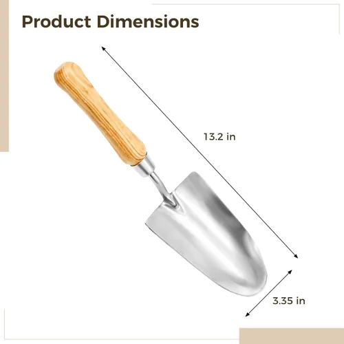 Vista 2 de Paleta ergonómica del jardín del acero inoxidable con la manija de madera cómoda, disponible en tamaños grandes y pequeños, marcado