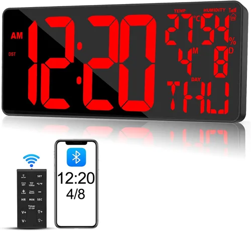 Vista 8 de [De gran tamaño] Reloj de pared digital grande de 18 pulgadas con control remoto, pantalla de reloj digital con atenuación automática