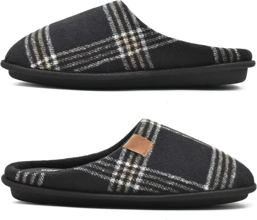 Vista 6 de COFACE Pantuflas de casa de espuma viscoelástica para hombre, cómodas, a cuadros, para interiores y exteriores, con el mejor soporte de arco