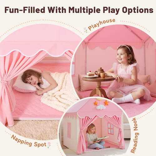 Vista 3 de Tienda de campaña para niños y niñas, gran casa de juegos de hadas para niños, castillo de princesa, tienda de campaña, juguetes de regalo