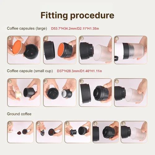 Vista 5 de Decdeal Cafetera inalámbrica para el coche, hogar, viajes, cafetera eléctrica 3 en 1, funciona con cápsulas y café molido de 15 bares, mini cafetera