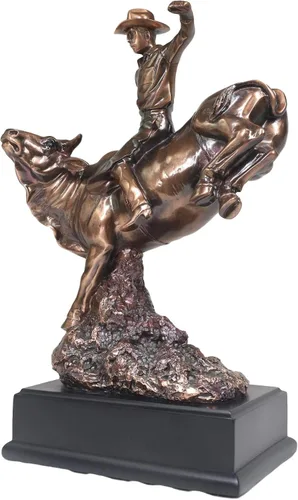 Vista 6 de Ebros - Estatua de vaquero de Bull Rider en Bucking Bull Rider en acabado de bronce sepia galvanizado, del viejo mundo, del salvaje oeste, ganado