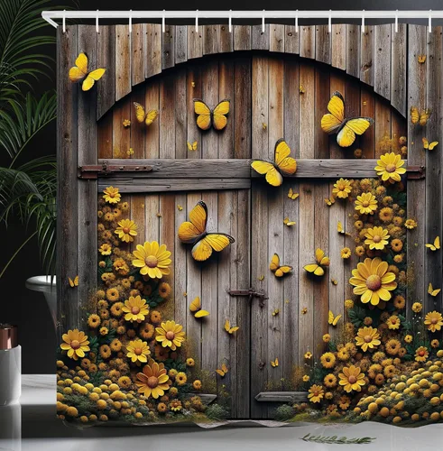 Vista 44 de Ambesonne Cortina de ducha de gato, diseño bohemio de estilo étnico con poses de gatitos sentados y acostados, juego de decoración de baño de tela