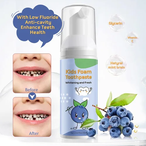 Vista 5 de Pasta de dientes de espuma para niños, 4 paquetes de pasta de dientes de espuma para cepillo de dientes eléctrico en forma de U, pasta de dientes