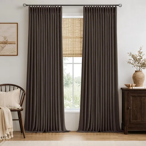 Vista 37 de MIULEE Cortinas de lino gruesas con pinzas plegadas de 96 pulgadas de largo, 2 paneles para sala de estar y dormitorio, cortinas de ventana Natural