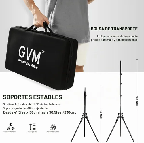 Vista 9 de GVM - Luz de video LED RGB con kits de iluminación, panel de luz LED 680RS 50W con control Bluetooth, 2 paquetes de iluminación de fotografía