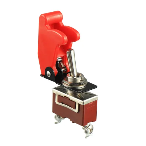 Vista 2 de BOJACK Interruptor de palanca basculante de 20 A, 12 V CC/120 VCA, 2 pines de encendido/apagado SPST con cubierta de seguridad roja para automóvil