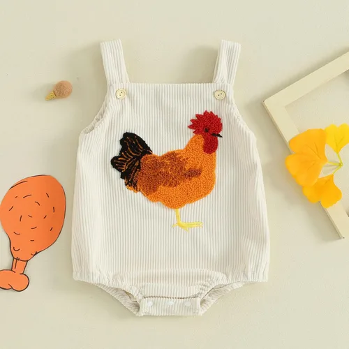 Vista 2 de Tsnbre Traje de verano para recién nacido, mameluco de pana, pollo, 0, 3, 6, 9, 12 meses