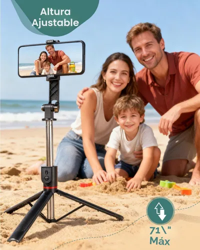 Vista 3 de Trípode de teléfono de 71 pulgadas para iPhone y teléfono Android, soporte de trípode para teléfono celular con control remoto inalámbrico