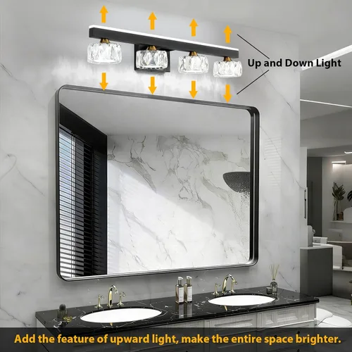 Vista 9 de Lámparas de tocador de baño de cristal negro sobre espejo para iluminación de baño (4 luces)