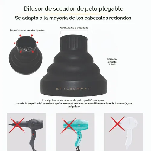 Vista 2 de StyleCraft Accesorio difusor profesional para secador de pelo, se adapta a la mayoría de secadores de pelo