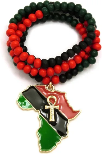 Vista 5 de Sartén ojo de Heru de color en ANKH, Ankh en África mapa colgante 6mm. 24" Multi collar de abalorio de madera en tono de oro