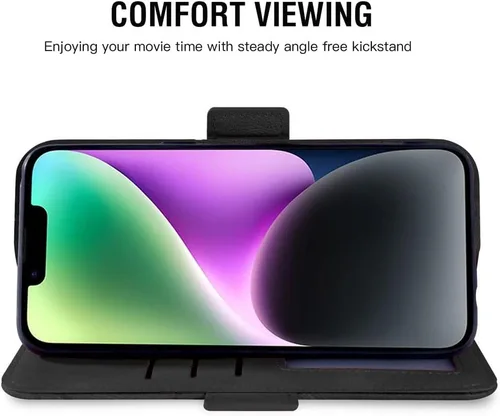 Vista 4 de Asuwish Funda compatible con iPhone 14 de 6.1 pulgadas y protector de pantalla de vidrio templado, soporte de ranura para tarjetas, soporte
