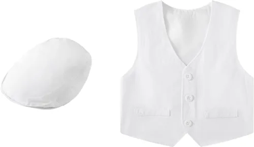 Vista 3 de MOMMY'S NEW MAN Traje de bautismo para recién nacido, mameluco de pajarita de caballero, traje de boda blanco, traje de bautizo