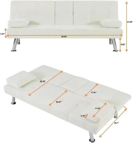 Vista 2 de Anwick Sofá futón de cuero moderno, sofá cama plegable convertible reclinable para espacios pequeños, apartamento, oficina, dormitorio, con Negro