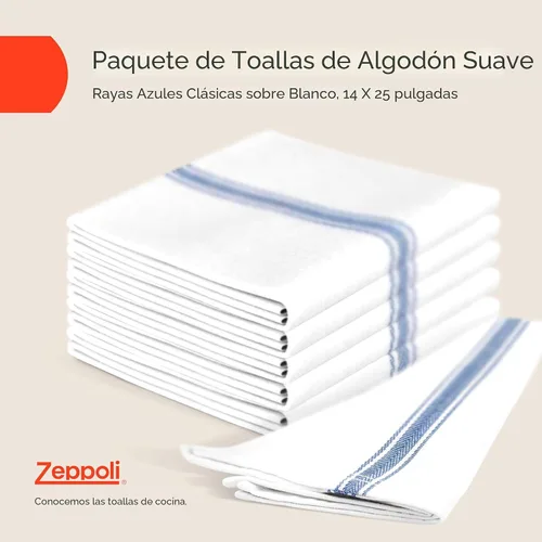 Vista 2 de Zeppoli - Trapos clásicos de cocina, de 100% algodón, para cocina o limpieza, reusables, súper absorbentes, lavables a máquina, paquete a granel