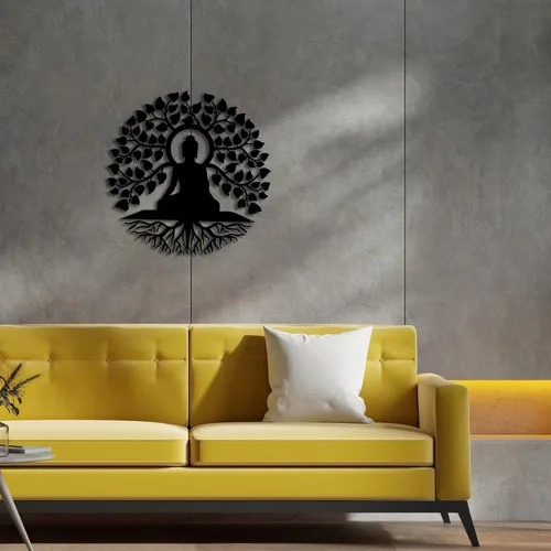 Vista 6 de Arte de pared de metal de Buda, decoración de pared hindú de Patna, estudio de yoga, letrero de metal Om, regalo para el hogar, arte zen, decoración