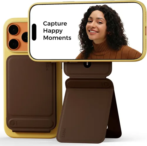 Vista 16 de MOFT Soporte de trípode para teléfono para iPhone, soporte para iPhone multiángulo, soporte para teléfono ligero y portátil, imanes fuertes, cuero