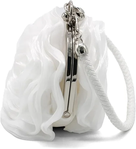 Vista 4 de DEBIMY Bolso de noche en forma de rosa, bolso de mano de satén suave, bolso de mano floral para mujer, bolso de fiesta de boda
