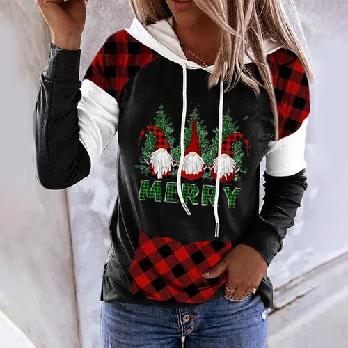 Vista 2 de Tops de Navidad para mujer, sudadera de manga larga con estampado a cuadros