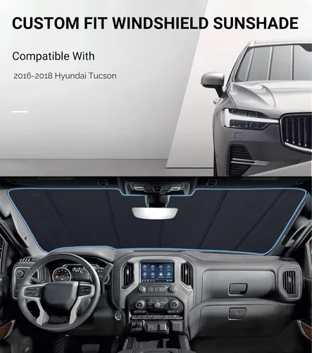 Vista 2 de Pigenius Parasol para parabrisas para Hyundai Tucson 2010-2015, acabado de cuero gris premium