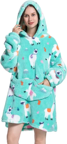 Vista 20 de Manta con capucha, sudadera de gran tamaño para adultos, mujeres y hombres, hecha de franela muy suave y cálida, con bolsillo y mangas