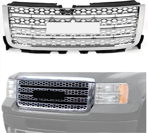Vista 10 de KUAFU Rejilla de parachoques delantero compatible con Chevy Silverado GMC Sierra 2500 3500 HD 2011-2014 con emblema de repuesto para 20966057