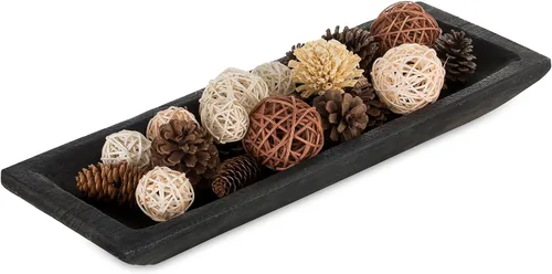 Vista 10 de Hanobe - Cuenco decorativo de madera para decoración de mesa auxiliar, color negro rústico