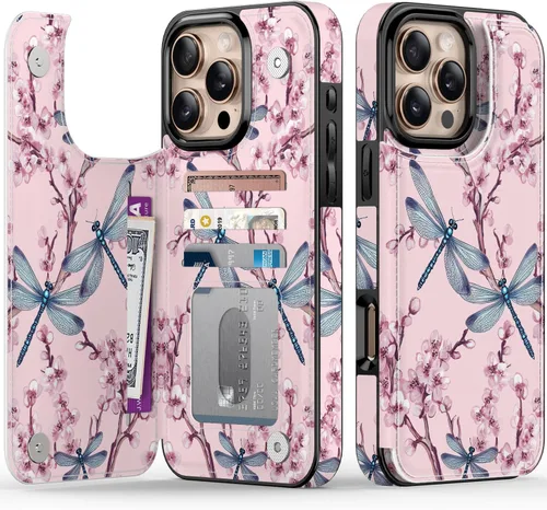 Vista 200 de FUNMIKO Funda tipo cartera para iPhone 15 con tarjetero + clip para efectivo, bloqueo RFID, protección contra caídas de grado militar y obras