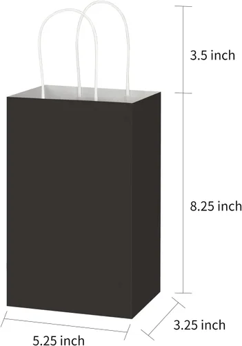 Vista 7 de Toovip Paquete de 50 bolsas pequeñas de papel kraft negro de 5.25 x 3.25 x 8.25 pulgadas con asas a granel, bolsas de regalo para regalos
