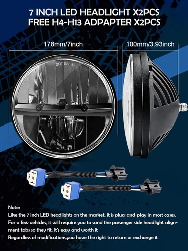 Vista 6 de ZIMABLUE Faros delanteros LED de 7 pulgadas, 2 unidades, luz blanca fría, luz alta y baja, faros delanteros redondos de 7 pulgadas, H6024, faro LED