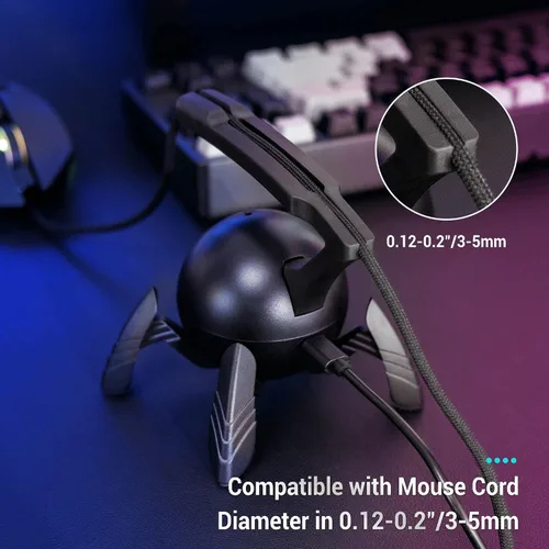 Vista 8 de KIWIFOTOS Mouse Bungee - Controlador de cable de mouse para juegos RGB, gestión de cables flexible mejorada, luces LED RGB inteligentes, 2 puertos