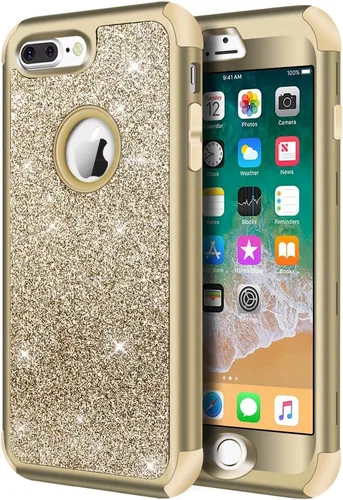 Vista 21 de Hython Funda para iPhone 8 Plus/7 Plus - Defensor resistente, carcasa rígida híbrida con purpurina brillante, cubierta de goma a prueba de golpes