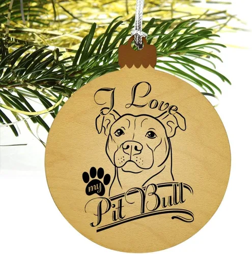 Vista 4 de GRAPHICS & MORE Adorno navideño de madera para árbol de Navidad con texto en inglés "I Love My Pit Bull