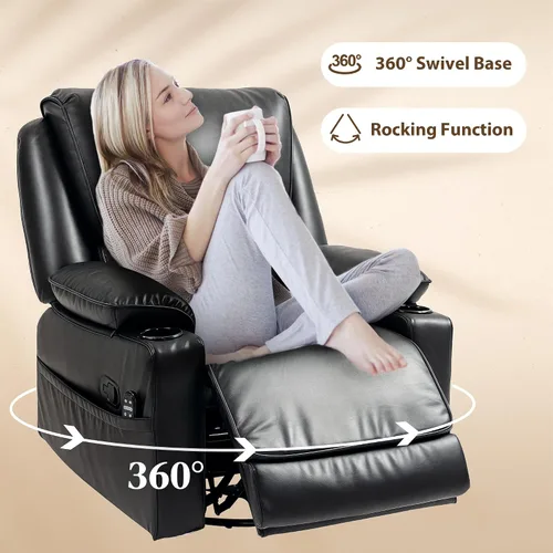 Vista 5 de HOMCOM Silla reclinable giratoria con masaje por vibración y calor, silla ergonómica de gran tamaño con piel sintética, control remoto, reposapiés