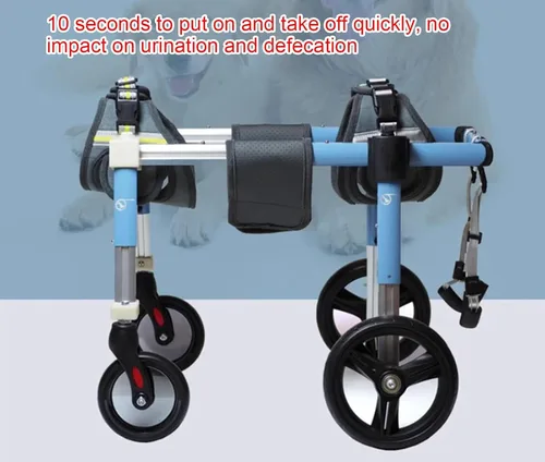 Vista 2 de Silla de ruedas de perro de 4 ruedas para patas delanteras y traseras, para todas las razas de perros, cinta de correr de apoyo completo, ajustable