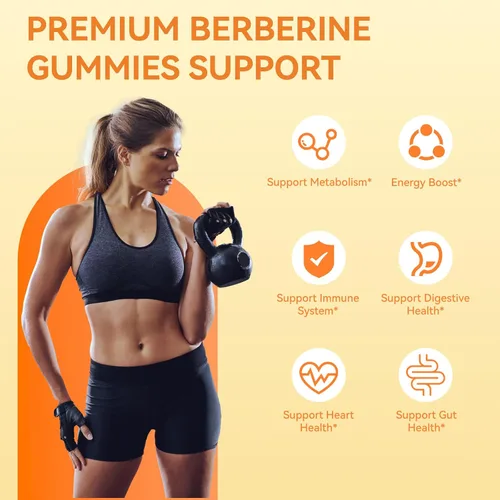 Vista 4 de Gomitas de berberina de 1200 mg, suplemento de berberina de alta potencia con canela de Ceilán para el sistema inmunológico y el metabolismo, sin