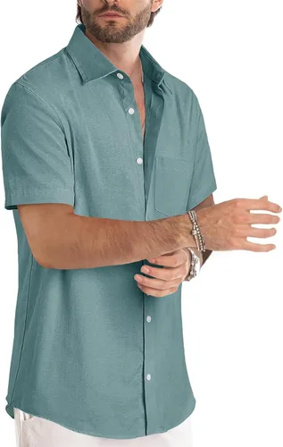 Vista 123 de JMIERR Camisas de vestir a rayas con botones y manga corta para hombre