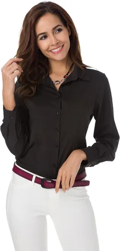 Vista 6 de Atnlewhi - Camisa de trabajo clásica con botones, manga larga, elástica, formal y casual para mujer