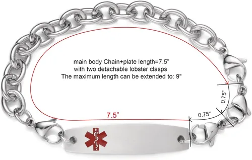 Vista 3 de Pulseras médicas ajustables de 7.5"-9" para mujereshombres pulseras médicas intercambiables de acero inoxidable