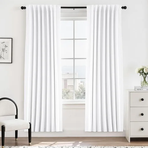 Vista 113 de UHITECH Cortinas cortas de lino de 24 pulgadas de largo para ventanas pequeñas de granja, cortinas opacas modernas para sala de estar, pestañas