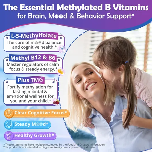 Vista 4 de L-metilfolato de 1000 mcg + gomitas de metilo B12 para niños y adultos – Activo 5-MTHF, con Omega-3 DHA y EPA (3:1), colina y TMG, B6, apoya el gen