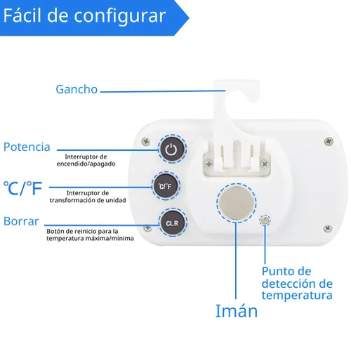 Vista 5 de Termómetro de refrigerador digital, termómetro para frigorífico y congelador, termómetro para habitación, resistente al agua, pantalla LCD grande