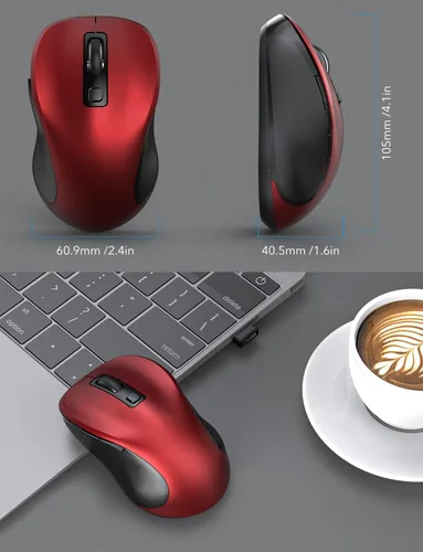 Vista 5 de Trueque Mouse inalámbrico para laptop, mouse ergonómico de 2.4 G con 3 niveles de DPI ajustables, botones de página arriba y abajo, mouse USB