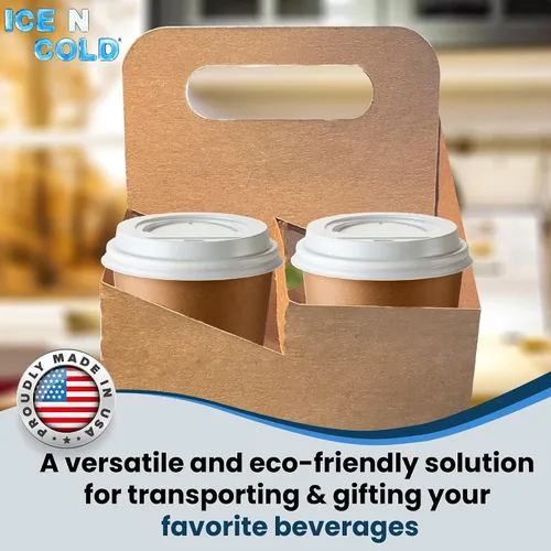Vista 4 de Portabebidas de 4 tazas con asa Soporte de cartón kraft desechable para bebidas calientes o frías, servicios de entrega de alimentos, Uber Eats