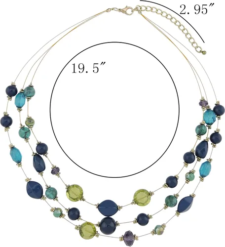 Vista 2 de Coiris Collar de 3 capas con cuentas de alambre de ilusión de 19.5 pulgadas para mujer